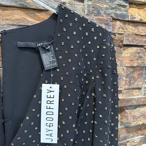 Jay Godfrey Colette Bell Sleeve Romper NWT Black and Gold Size 6 - Picture 5 of 6